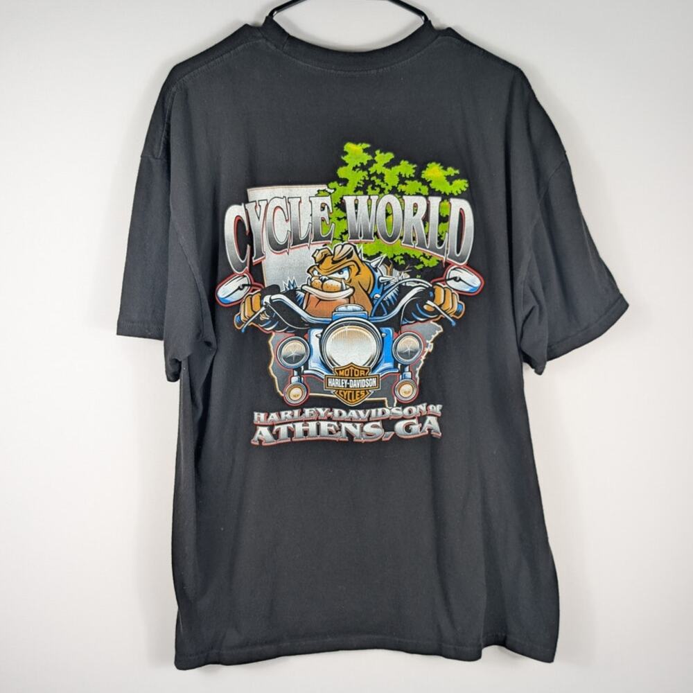 Harley-Davidson XL T-Shirt Mens Black Cycle World Athens GA Front Back Biker - Picture 2 of 4